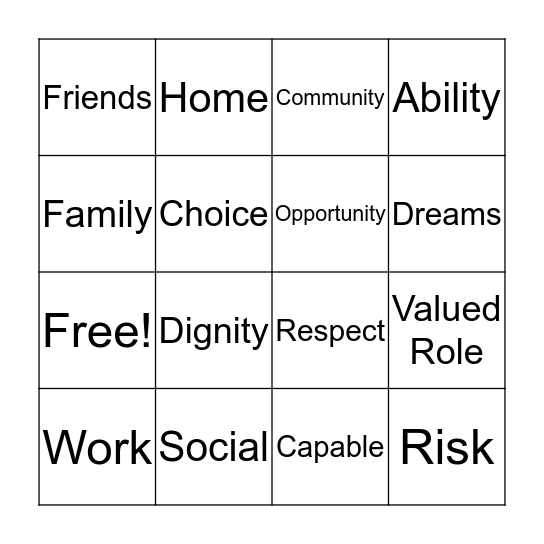 VALUES BINGO Card