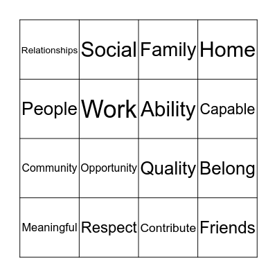 VALUES BINGO Card