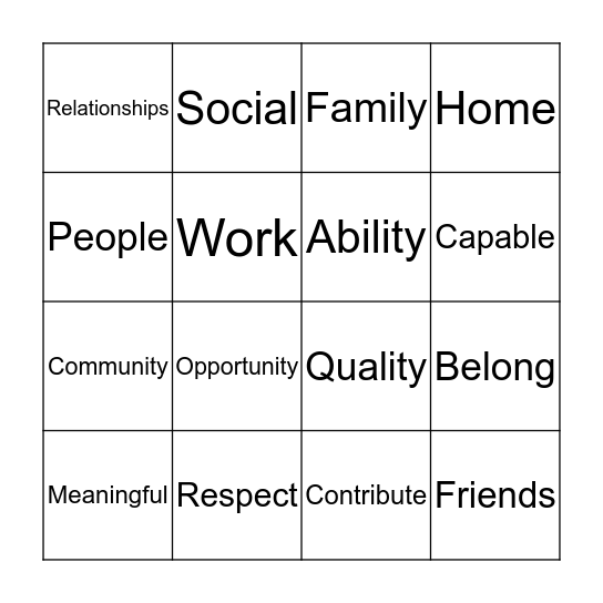 VALUES BINGO Card