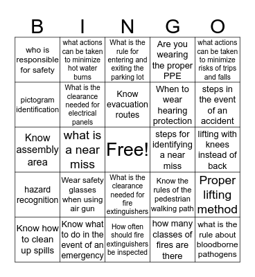 Safety Bingo Card