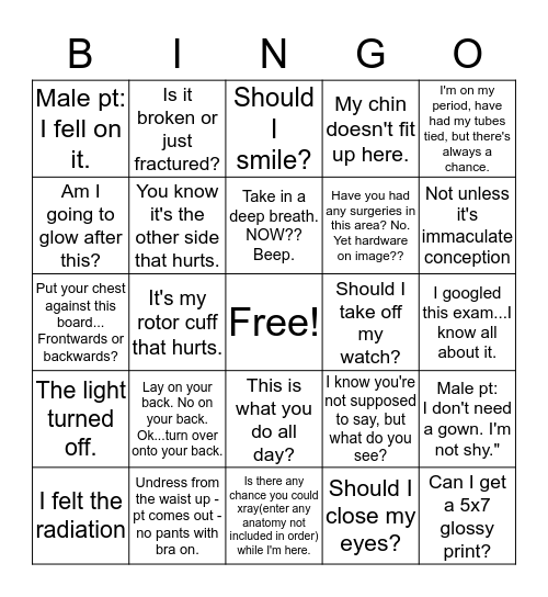 Radiology Bingo Card