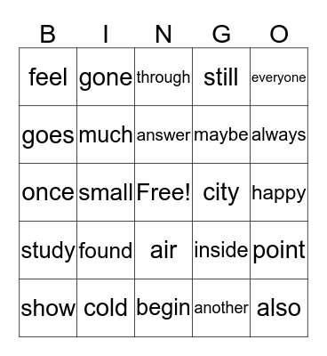 2nd Quarter Sight Words Bingo Card