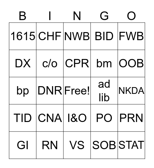 Chapter 5 Preventing Infection Bingo Card
