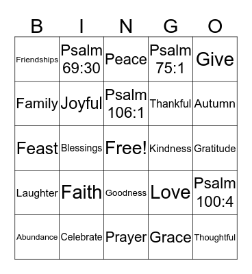 Thanksgiving Bingo Card