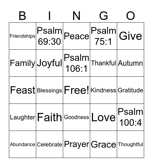 Thanksgiving Bingo Card