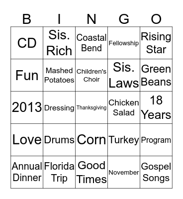 Thanksgiving Bingo Card