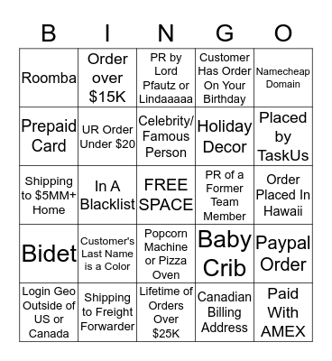 Risky Bingo Card