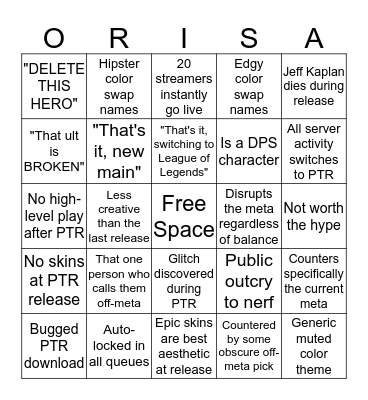 Overwatch New Hero Release Bingo Card