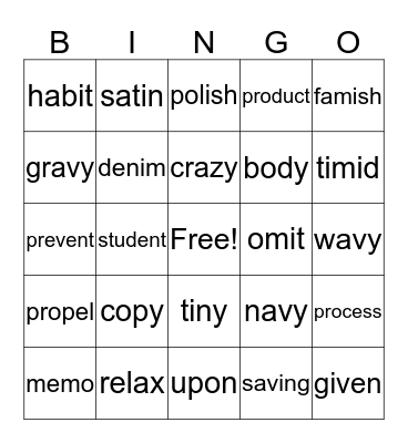 Syllable Division #1 Bingo Card