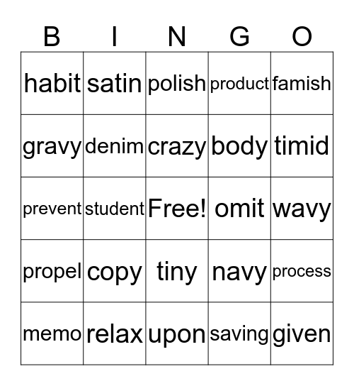 Syllable Division #1 Bingo Card