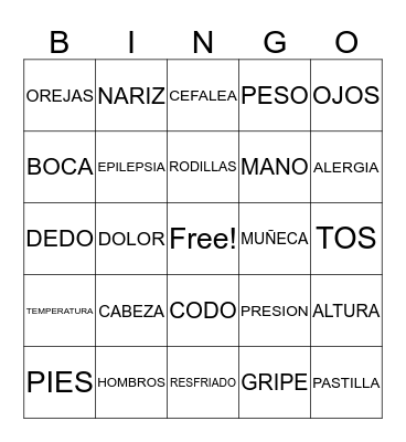 MEDICAL SPANISH Bingo Card