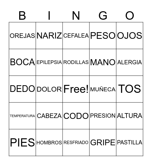 MEDICAL SPANISH Bingo Card