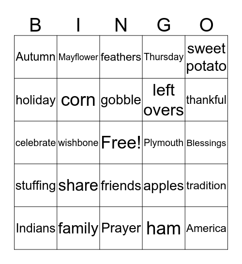 Thanksgiving  Bingo Card