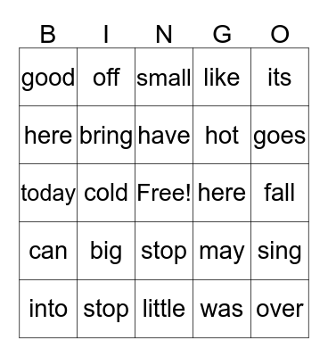 Site words (6) Bingo Card