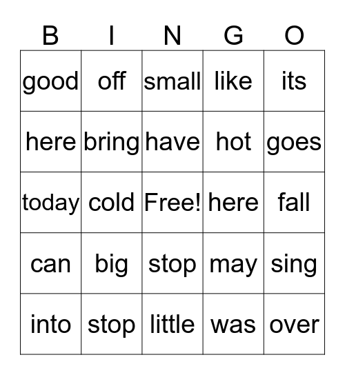 Site words (6) Bingo Card