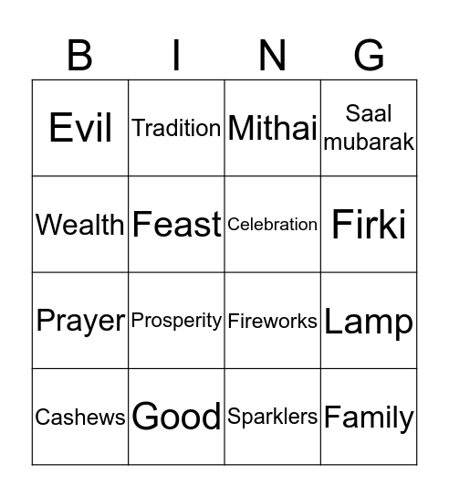 Diwali Bingo Card