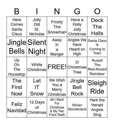 Christmas Songs Bingo Card