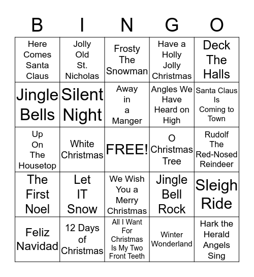 Christmas Songs Bingo Card