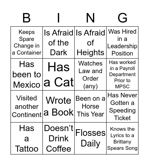 Tier One  Bingo Card