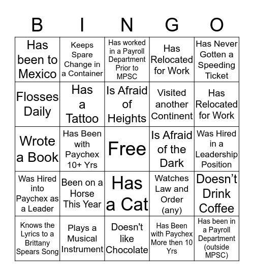 Tier One  Bingo Card