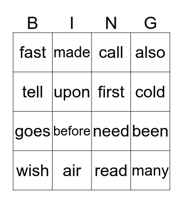 JC119182 Bingo Card