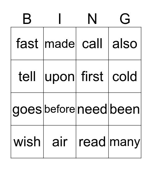 JC119182 Bingo Card