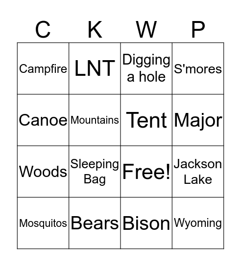 Camp Bingo  Bingo Card