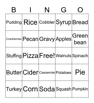 Food Bingo Card