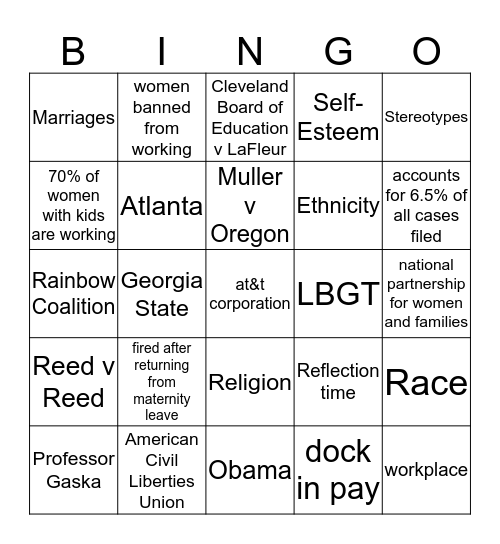 PREGNANCY/MOTHER DISCRIMINATION Bingo Card