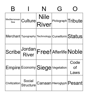 Civilizations Bingo Card
