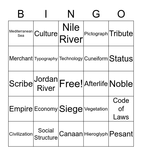 Civilizations Bingo Card