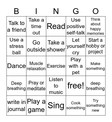 Coping Skills Bingo Card