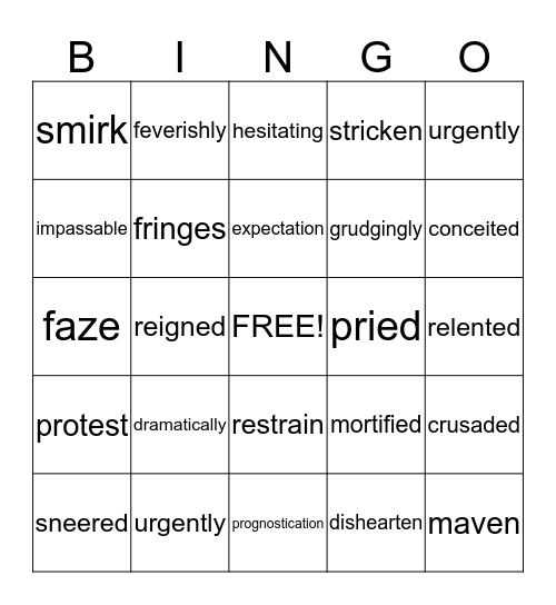 Vocabulary Theme #1 Bingo Card