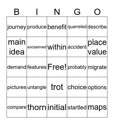 Vocabulary Bingo Card