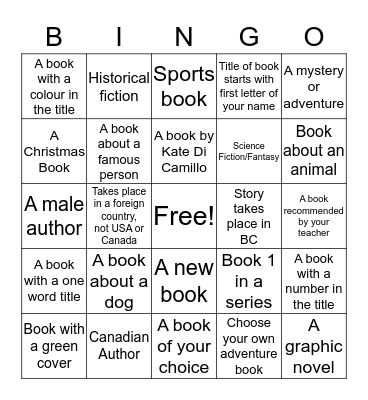 November/December Book Bingo Card