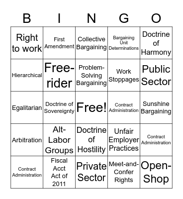 Chapter 11 & 12 .  Bingo Card