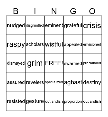 Vocabulary Theme #2 Bingo Card