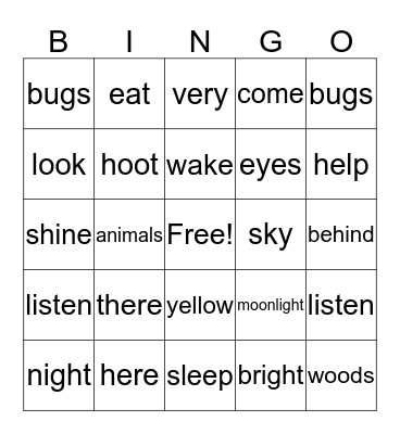 A Walk At Night Bingo Card