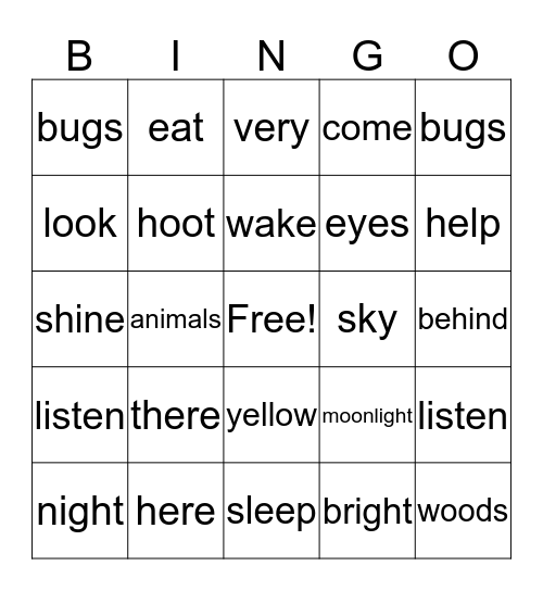 A Walk At Night Bingo Card