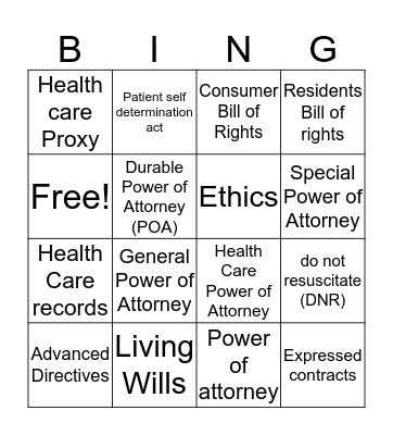 L.E Project Bingo Card