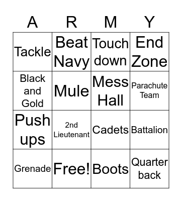 Go Army!  Beat Navy! Bingo Card