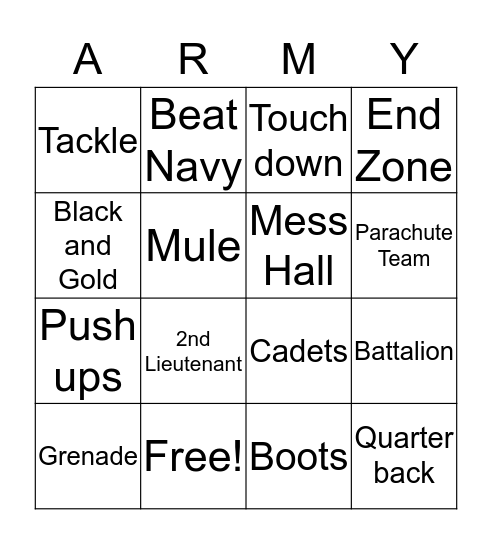 Go Army!  Beat Navy! Bingo Card