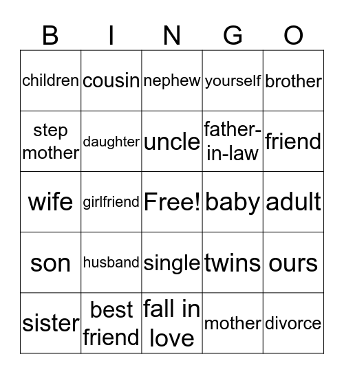 Family and Pronoun Bingo Card
