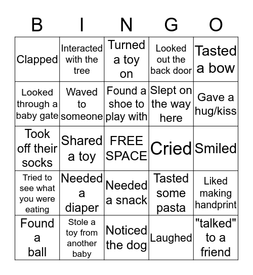 Playdate Baby Bingo Card