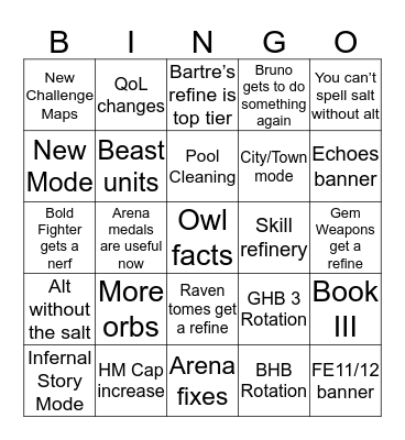 FEH Channel Bingo Card