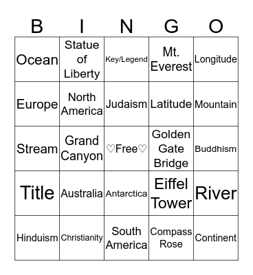 ♡Geo Bingo♡ Bingo Card