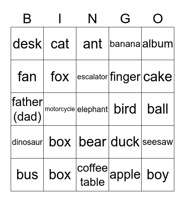 Word Bingo Card