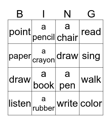 Classroom Bingo Card