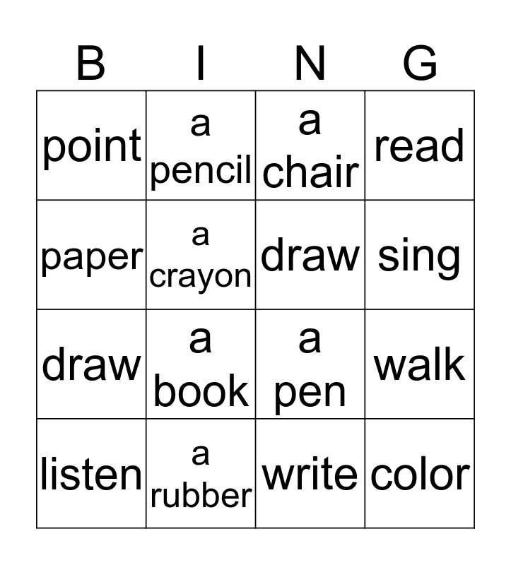 in class bingo template