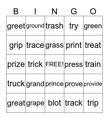 Words With Blends Bingo Card